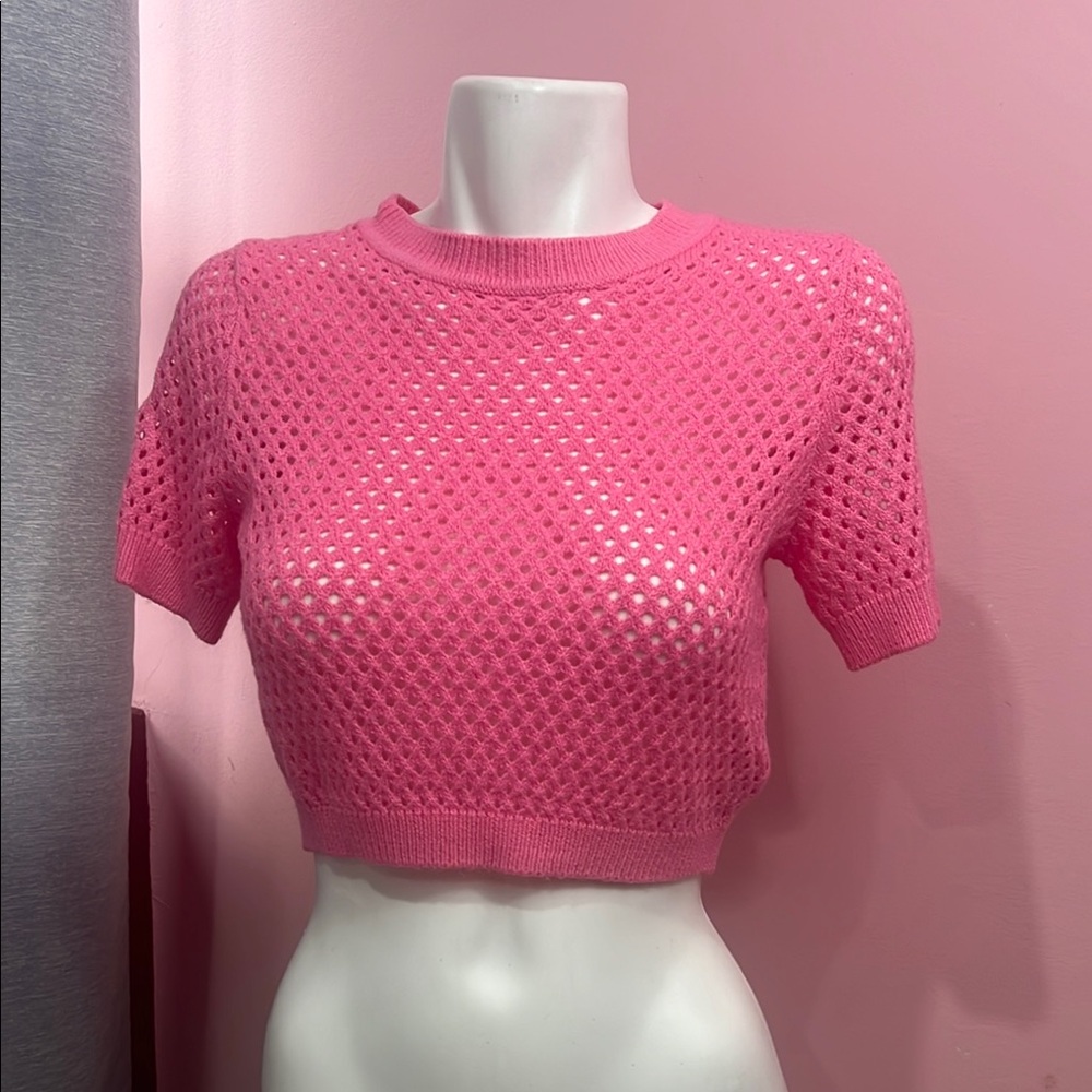 Pink Mesh Knit Women's Top